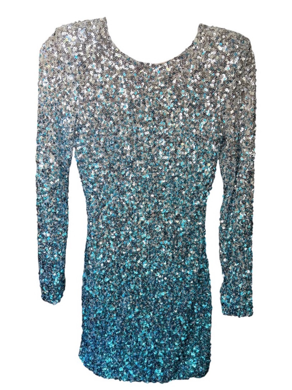 Hello Molly Silver  to Blue Ombre Sequin Long Sleeve Mini dress in size S(US 4)